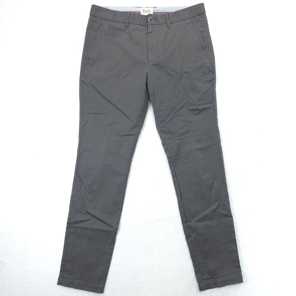 Perk Slim Fit + Stretch Chino Pants Flat Front Mens 33x32 Gray